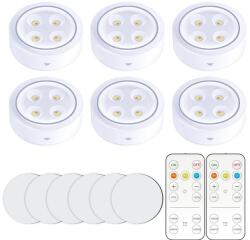  Set de 6 Lampi Led Flippy, Fara Fir, Cu Baterii, 3 Culori de Lumina, cu 2 Telecomenzi, din Plastic, Alb (125901)