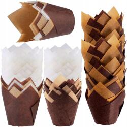  Muffin papír formák, tulipán, barna-fehér, 200db (23r4)