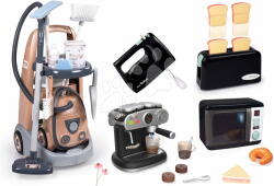 Smoby Set cărucior de curățenie și aspirator cu sunete Rowenta Trolley Vacuum Cleaner Smoby și microunde cu mixer și prăjitor de pâine cu aparat de cafe (SM330325-6)