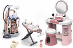 Smoby Set cărucior de curățenie și măsuță cosmetică Rowenta Trolley Vacuum Cleaner Smoby cu scăunel și aspirator electronic (SM330325-7)
