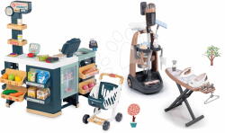 Smoby Set cărucior de curățenie cu supermarket Rowenta Trolley Upright Hoover Smoby și aspirator vertical cu masă de călcat (SM330326-10)