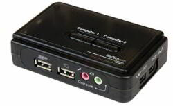 StarTech - 2 portos fekete USB KVM kapcsolókészlet hanggal és kábelekkel - SV211KUSB (SV211KUSB)