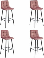  Valora LIVI bárszék 4 db-os szett - sötét rózsaszín bársony / fekete lábak