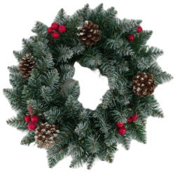  Koszorú fenyő, tobozzal, bogyókkal, deres 28x28x10 cm