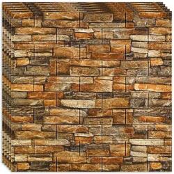 Macvi 50 darabos készlet öntapadós 3D tapéta, kívülről puha hab, modern design, bármilyen térbe illeszkedik, vízálló, méret 70x77, Macvi®, barna kő tégla minta