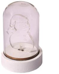 DekorTrend Hóember üveg asztaldísz, 9 cm, meleg fehér, elemes, KDE 012