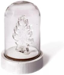 DekorTrend Fenyőfa üveg asztaldísz, 9 cm, meleg fehér, elemes, KDE 011