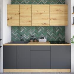 TEMPO KONDELA Konyhabútor, 2 m, artisan tölgy/szürke, VINETU