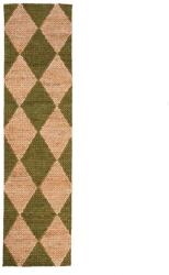 Flair Rugs Zöld-natúr színű kézi szövésű jutakeverék futószőnyeg 80x230 cm Effie Diamond - Flair Rugs