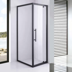 STUXI Torino Black 80x90 aszimmetrikus szögletes nyílóajtós zuhanykabin 6 mm vízlepergető biztonsági üveggel, matt fekete elemekkel, 200 cm magas (TL-6308B-80-TL6301B-90)