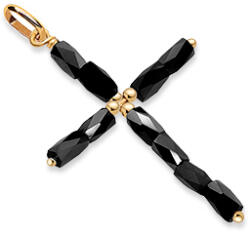 Heratis Forever Ezüst kereszt sárga aranyozással és fekete gyöngyökkel IS4058