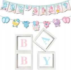  Baby feliratos Lufik doboz és banner dekoráció babazuhany szett