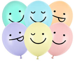 Party Deco Lufik 30cm, Smiley, mix, 50db, latex, pasztell színek