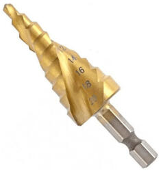 MTX 4-20mm HEX lépcsősfúró csavart horony, 2 éllel hatszög befogással TIN (723569)