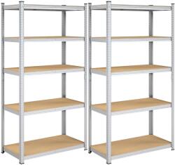 SONGMICS 2 db Nagy teherbírású 5 szintes polc, 200 x 100 x 50 cm, ezüst (GLR050E02)