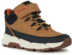 GEOX Ghete impermeabile băieti, căptușite, cu șiret si velcro, bej piele/negru, 28/35 galben muștar/negru (13B1CB)