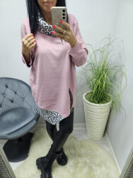 Norafashion Csinos kámzsás nyakú ocelot betétes tunika (púder rózsaszín) (433398)