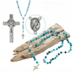 Achát rózsafüzér, 8mm, kék, természetes kő, olasz elemek