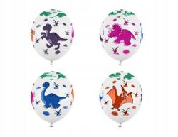 Party Deco Lufik, 30cm, dinoszauruszok, pasztell fehér, 50db