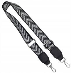 EdiBazzar Állítható kézitáska öv, fekete-fehér mintás, ezüst vasalatok, 38mm széles (Czarny Pasek regulowany do torby torebki)