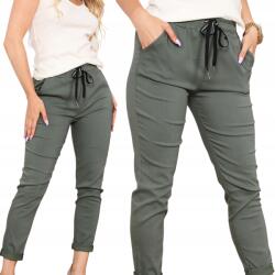 Mabaje Klasszikus Nadrágok, cigaretta fazon, gumis derék, Size 38/M, zöld színű