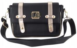 Laura Biaggi kézitáska, postás táska, bőr, fekete-arany, válltáska (JS 302)