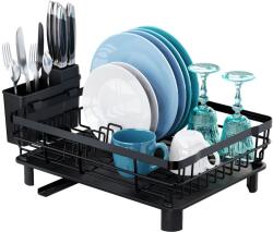 ZASS Edénytartó tálcával, lefolyórendszerrel és evőeszköztartóval ZASS Gourmet ZG-DR 01, 43 x 33 x 14, 5 cm, PP festett acél, fekete (ZG-DR01)