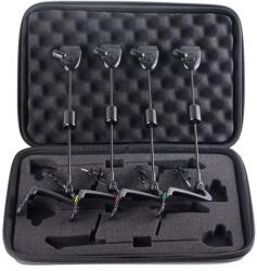 FishEdge 4 db FishEdge sötétszürke swinger készlet, hordtáskával, állítható súllyal, különböző színű LED világítással, jack csatlakozóval (SWG-X4-DARK-GRAY)