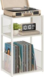 VASAGLE Lemezjátszó állvány, 3 szintes oldalasztal 30x43x69 cm, antik fehér (LET275W01)