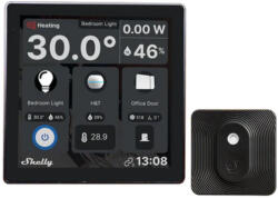 Shelly Wall Display - villanykapcsoló, vezérlőpanel, Wi-Fi+Bluetooth, fekete + Shely BLU H& T hőmérő és pára érzékelő (FG3800235264904)