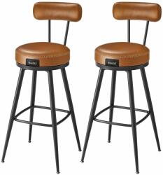VASAGLE EKHO kollekció - Bárszékek 2 db forgó bárszék háttámlával műbőr varrással, karamellbarna (LBC889K01)