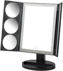  Kihajtható Kozmetikai Tükör LED Világítással és Nagyító Tükrökkel - Fekete