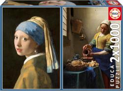 Educa Puzzle Educa din 2 x 1000 piese - Fata cu cercel de perlă și lăptăreasa, Vermeer (EDU20309) Puzzle