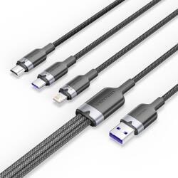 Vention USB-A 2.0/M - USB-C/Lightning/Micro USB-B, 1, 5m, (fekete, 6A, 3in1), kábel