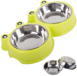  Dupla Rozsdamentes Tál Kisállatoknak, 2 x 0, 3l, Zöld