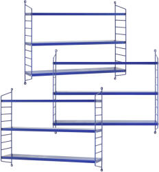PremiumXL Fali Polc Strängnäs Állítható Polcokkal 3-es Szett Kék