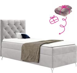 TEMPO KONDELA Boxspring ágy, 90x200, világosszürke Velvet szövet, balos, GULIETTE + ajándék