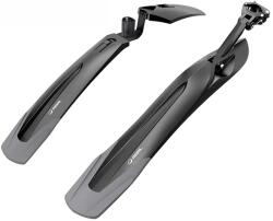 RBRL Cross gyorsrögzítésű műanyag MTB sárvédő szett teleszkópra és nyeregcsőre, 24-29 colos bringákhoz, 88mm, fekete-szürke