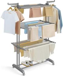 SONGMICS összecsukható 4 szintes ruhaszárító állvány, mozgatható, 64 x 126 x 172 cm, rozsdamentes acél, lehajtható szárnyakkal, szürke (LLR701G01V1) - tutihome Ruhaszárító