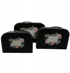  Fedeles dobozok, 3db, virágokhoz, ékszerekhez, fekete, karton (W5784)