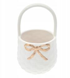 Trend-Deco Fehér gipsz virágkosár ajándék virágcserép anyák napi ajándék esküvőre (TD00175-5/WHITE)