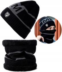 EdiBazzar Meleg Férfi Téli Szett, sapka, kéménygallér, bélelt, fekete (Ciepły Komplet Męski Zimowy Czapka)