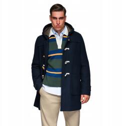 Ombre Férfi gyapjú kabát kapucnival, duffle coat, sötétkék V2 OM-COWC-0131 L (169743)