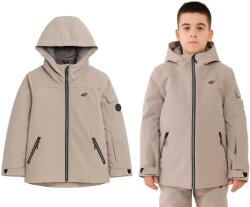 4F Gyerek téli kabát, kapucnis, bézs-barna, Grow Up, 152-es méret, síeléshez