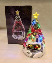 Art-Pol Karácsonyi dekoráció, LED-es karácsonyfa, vonattal, színes fények, 25cm magas (116314)