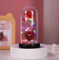  Örök Rózsa Búrában, LED világítás, 22cm magas, ajándék (Art: 471)