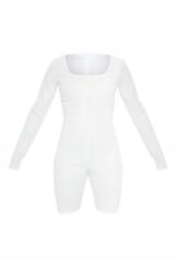 Prettylittlething Elegáns Rövid Fehér Overál, Size 40, hosszú ujjú