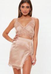 Missguided Mini Szatén Szoknya Csipkével, Size 42, bézs
