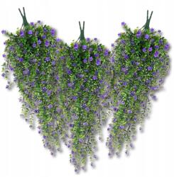  Művirág ágak, virágfüzér, borostyán csokor, 3db, 76cm hosszú (Bukiet wiszące kwiaty bluszcz fioletowe)