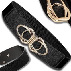 EdiBazzar Női öv, fekete, arany csat, rugalmas derékpánt, 4cm széles (5905884036471)